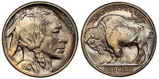 1913 Buffalo Nickel Type 2 – showing the redesigned reverse with a more defined buffalo.